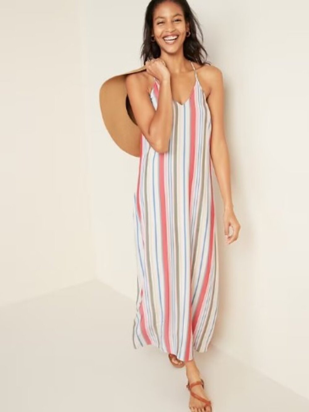 Old Navy V-Neck Multi Stripe Shift Maxi Dress XS